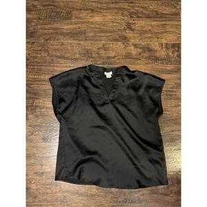 Nicole Miller Women's Black Short Sleeve Blouse V Neck Shirt Size Small